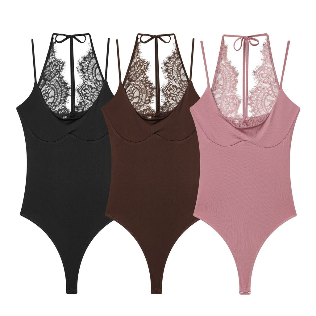 Women's Bodysuit with Delicate Lace Insert and Adjustable Straps