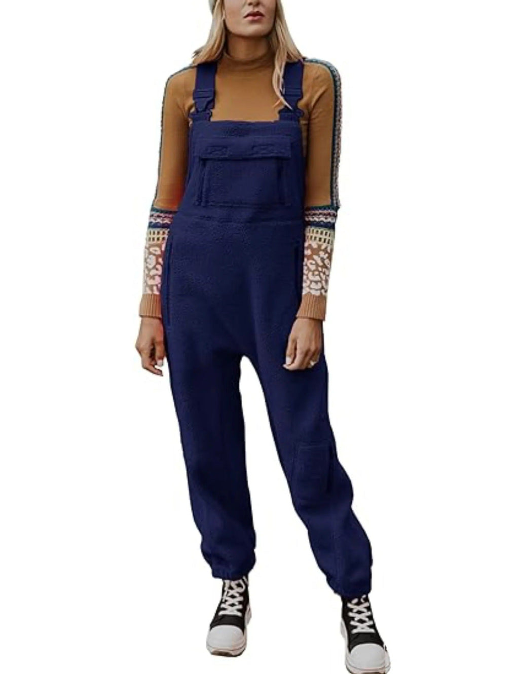 Women's Fluffy Overall with Adjustable Straps and Pockets