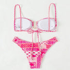Women's Bandeau Bikini with Refined Ruffle Details and Elegant Pattern