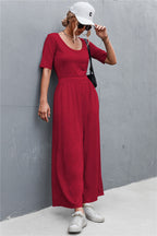 Women's Wide-Leg Jumpsuit with Elegant Round Neck