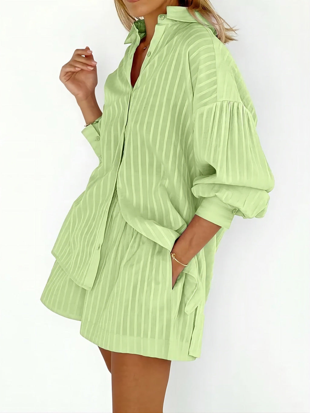 Women's Striped Shirt and Shorts Set