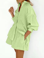 Women's Striped Shirt and Shorts Set
