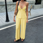 Women's Airy Two-Piece Set with Thin Straps and Wide-Leg Pants