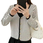 Women's Striped Cardigan with Buttons and V-Neck