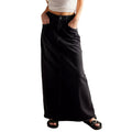 Women's Black Denim Maxi Skirt with Side Pockets and Casual Cut