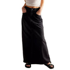 Women's Black Denim Maxi Skirt with Side Pockets and Casual Cut