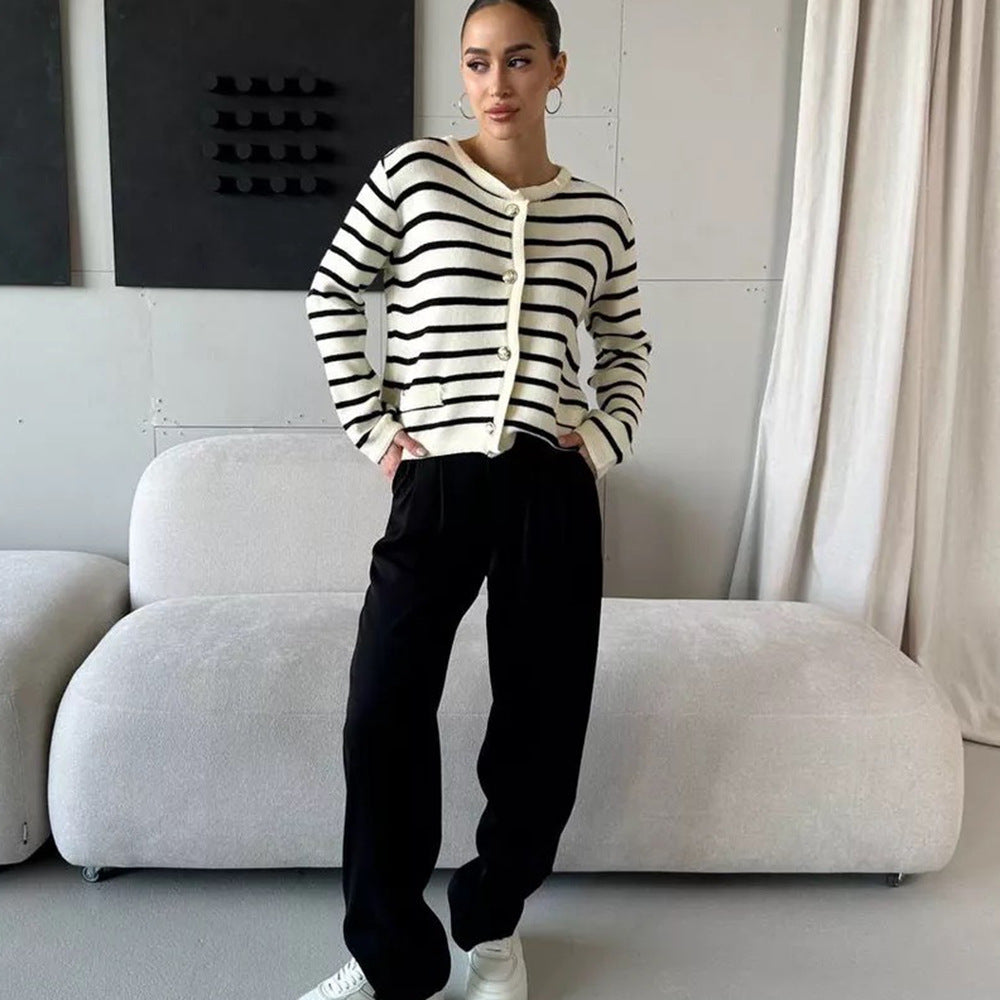 Striped Cardigan with Button Details