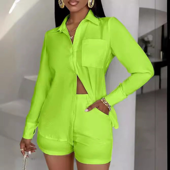 Women's Short Sleeve Blouse and Shorts Set