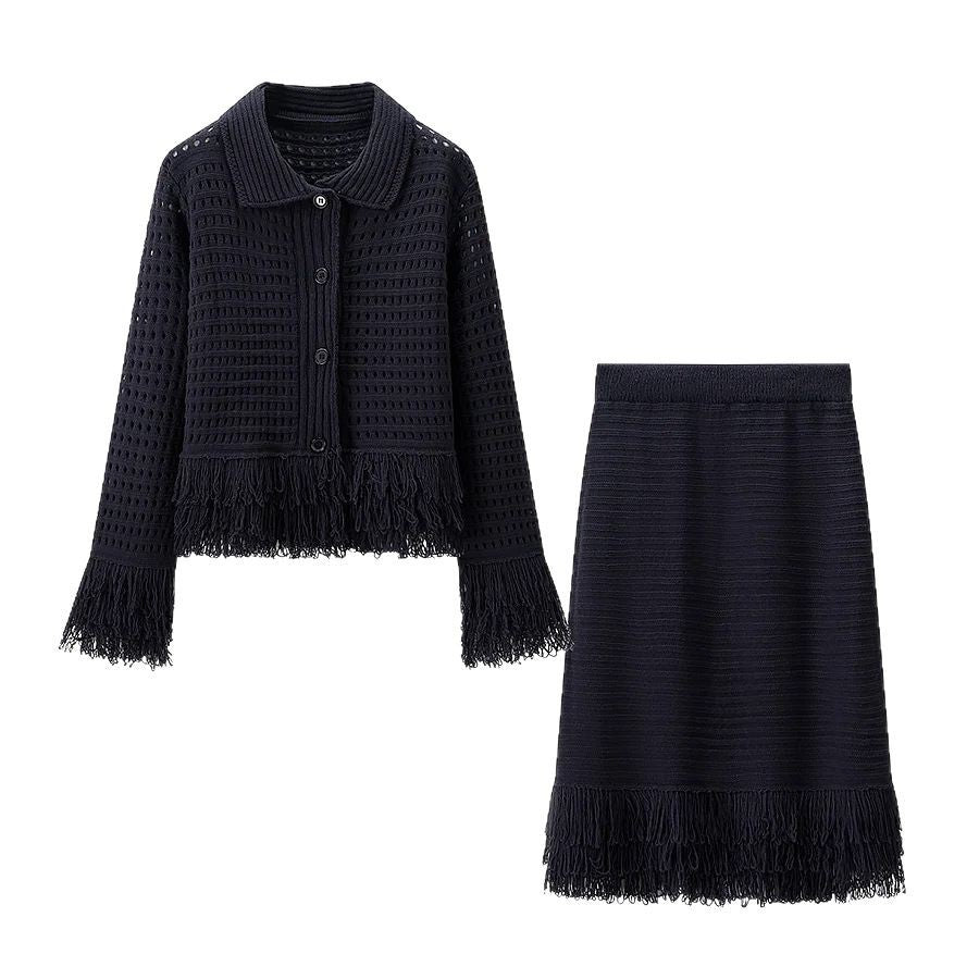 Women's Midi Skirt with Frayed Hem and Textured Design