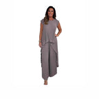 Women's Casual Pleated Pantsuit with Overlapping Top