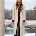 Women's Elegant Long Coat with Wide Lapel and Belt