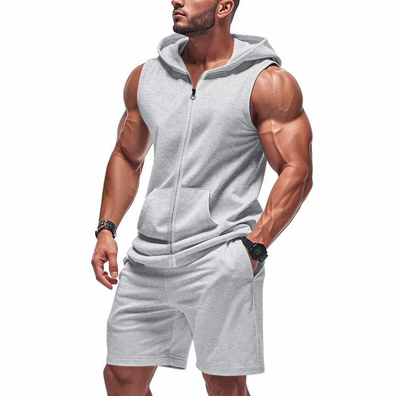 Men's Sleeveless Hoodie and Training Shorts Set