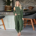Women's Cozy Lounge Set with Longer Cardigan and Elastic Waistband