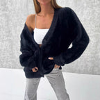 Women's Fluffy Button-Down Cardigan with Loose Fit
