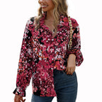 Women's Elegant Floral Print Blouse with Wide Sleeves