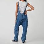 Women's Casual Deep Neckline Jumpsuit with Pockets