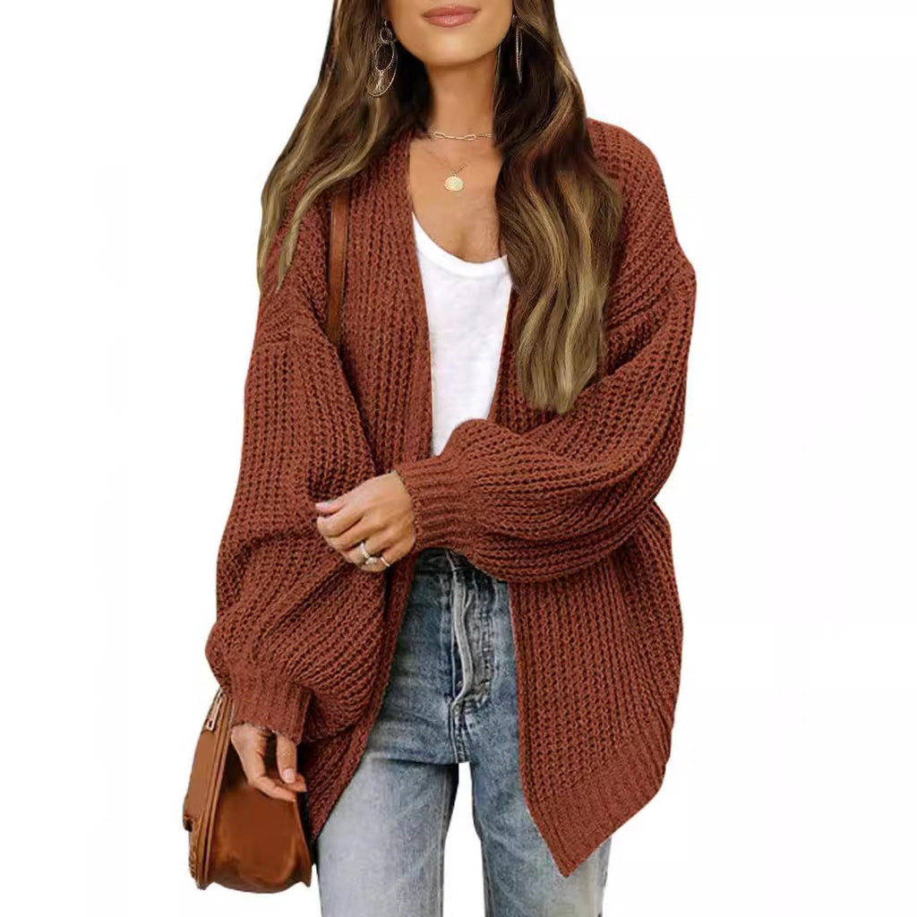 Women's Coarsely Knitted Cardigan with Dropped Shoulders