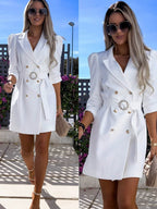 Women's Blazer Dress with Tailored Fit and Glamorous Button Detail