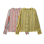 Women's Long Sleeve Striped Blouse with Puff Sleeves