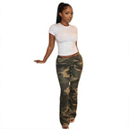Women's Camouflage Pants with Elastic Waist and Fitted Cut