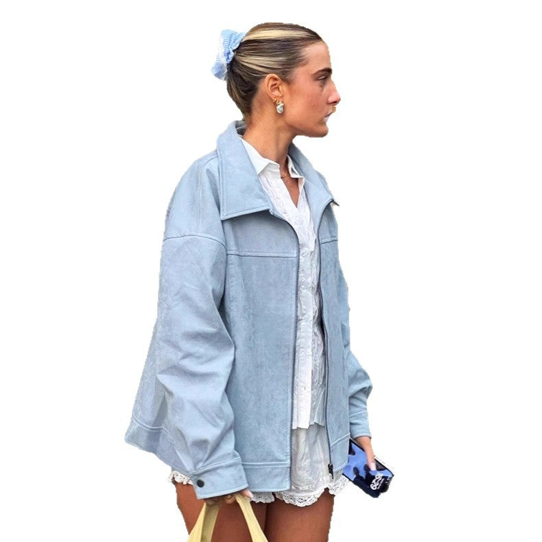 Women's Elegant Faux Leather Jacket with Fashionable Accents
