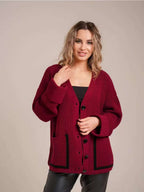 Women's Chunky Knit Cardigan with Button Details and Casual Fit