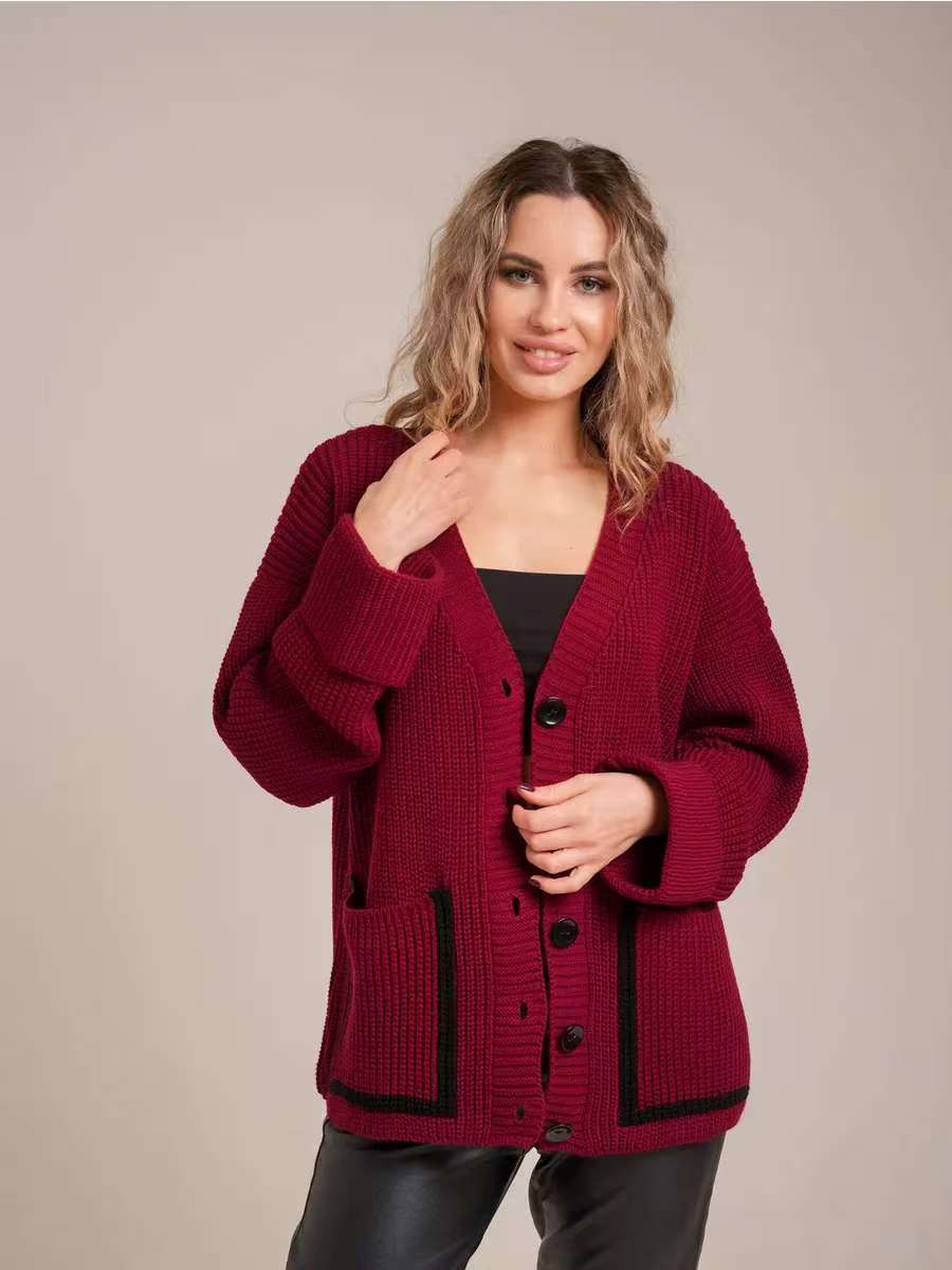 Women's Chunky Knit Cardigan with Button Details and Casual Fit