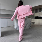 Women's Elegant Loungewear Set with Waist Belt and Practical Pockets