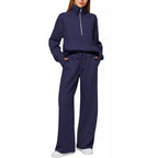 Women's Casual Sweatpants Suit with High Collar and Kangaroo Pocket