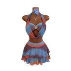 Women's Swimsuit with Deep Neckline and Shimmering Skirt