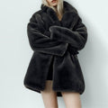 Women's Fluffy Oversized Faux Fur Coat with Deep Lapel