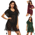 Elegant Sheer Beach Cover-Up with Fringed Trim