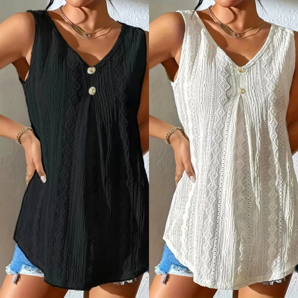 Women's Elegant Long-Sleeve Blouse with Textured Surface and Button Detail