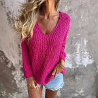 Women's Comfortable Textured V-Neck Long Sleeve Sweatshirt