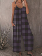 Women's Casual Plaid Jumpsuit with Pockets