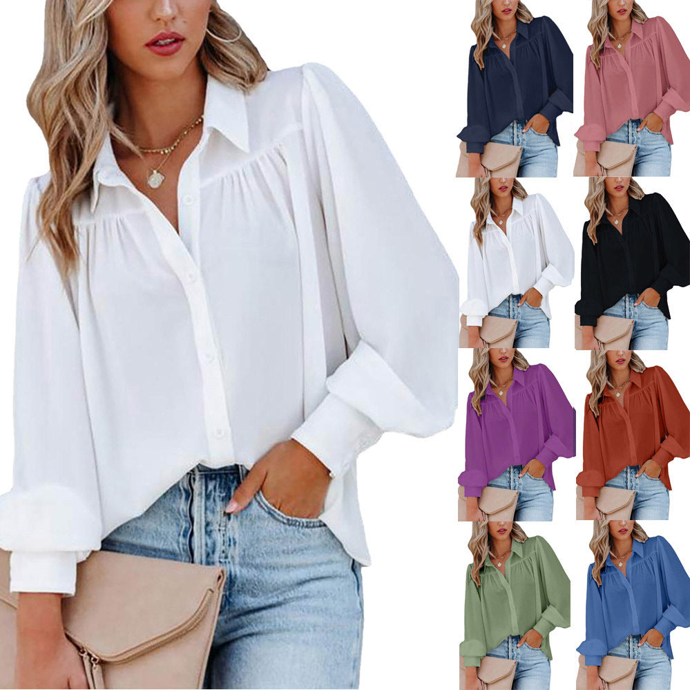 Women's Blouse with Feminine Ruffle Details and Loose Sleeves