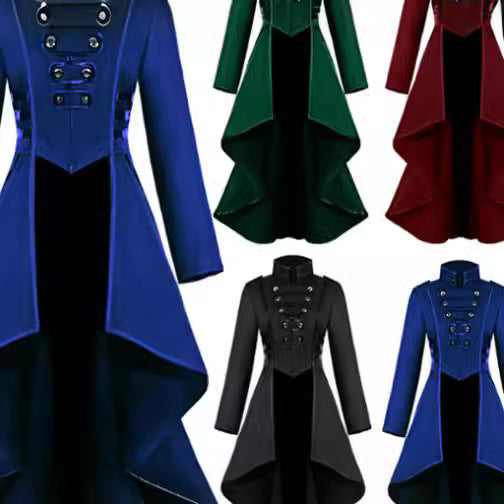 Women's Asymmetrical Stand-Up Collar Coat with Button Details