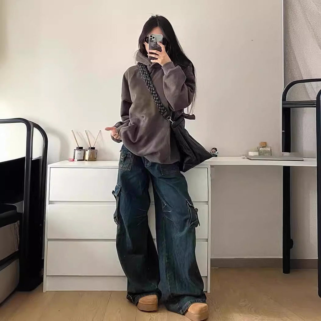 Women's Oversized Cargo Jeans with Side Pockets