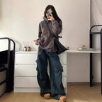 Women's Oversized Cargo Jeans with Side Pockets