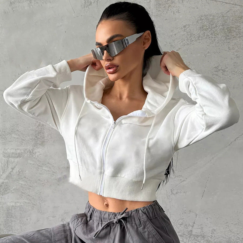 Women's Cropped Hoodie with Zipper and Casual Fit