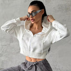 Women's Cropped Hoodie with Zipper and Casual Fit