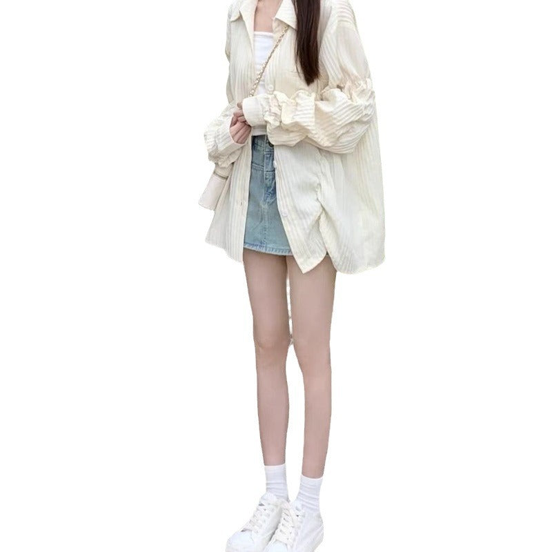 Women's Casual Long-Sleeve Blouse with Textured Fabric