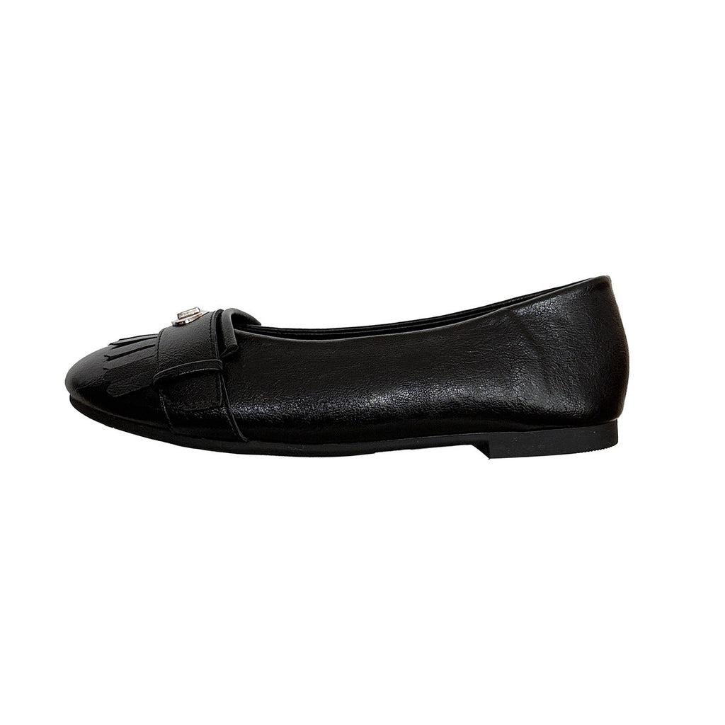 Women's Ballet Flats with Decorative Fringe and Elegant Buckle