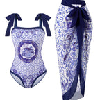 Women's Floral Swimsuit with Sheer Wrap Skirt