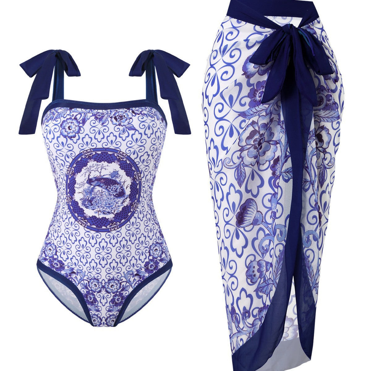 Women's Floral Swimsuit with Sheer Wrap Skirt
