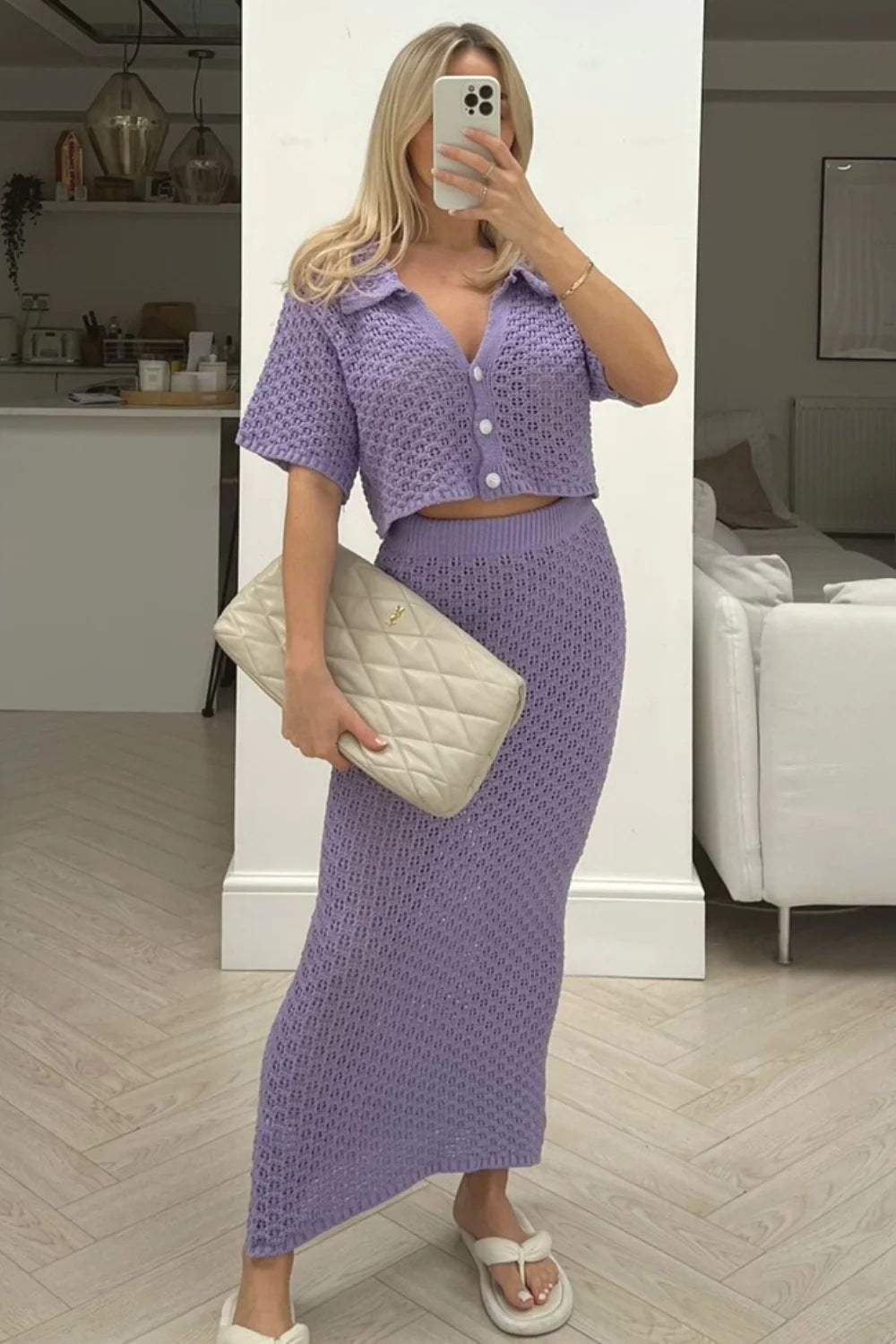Women's Casual Knit Set with Cropped Jacket and Wrap Skirt