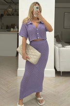 Women's Casual Knit Set with Cropped Jacket and Wrap Skirt