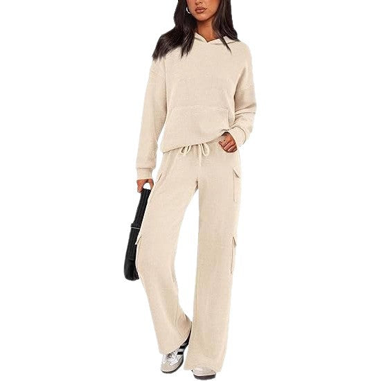 Women's Comfortable Lounge Set with Hood and Wide-Leg Pants