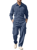 Men's Ribbed Worker Shirt and Cargo Pants Set