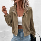 Women's Casual Waffle-Texture Overshirt with Snap Buttons